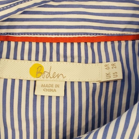 Boden Maria Lovely Embroidered Blue Striped Collared Long Sleeve Blouse S/M - Picture 9 of 11